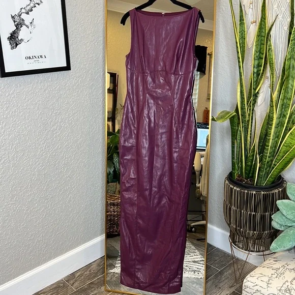 HOUSE OF CB 'Sahara' Merlot Vegan Leather Maxi Dress NWOT - laplaya.ma